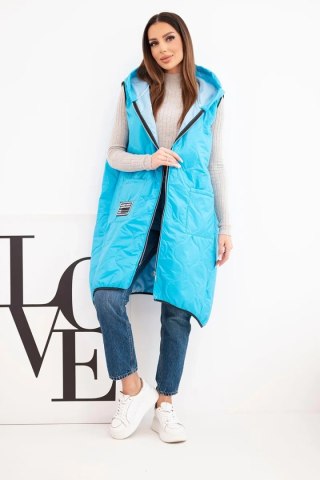 Kamizelka damska pikowana Plus Size z kapturem zapinana na zamek turkusowa