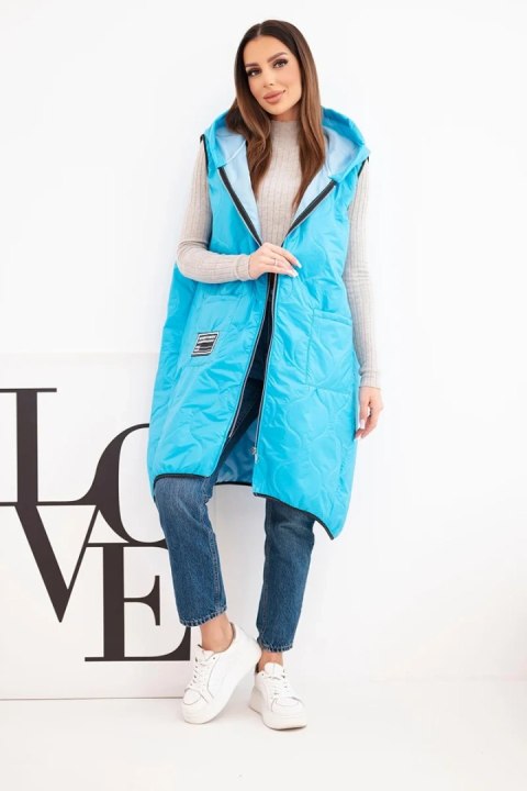 Kamizelka damska pikowana Plus Size z kapturem zapinana na zamek turkusowa