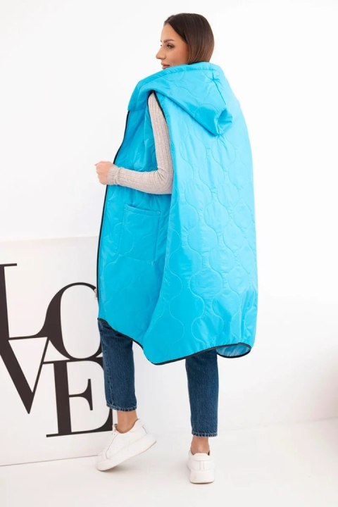 Kamizelka damska pikowana Plus Size z kapturem zapinana na zamek turkusowa