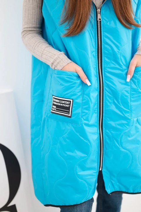 Kamizelka damska pikowana Plus Size z kapturem zapinana na zamek turkusowa