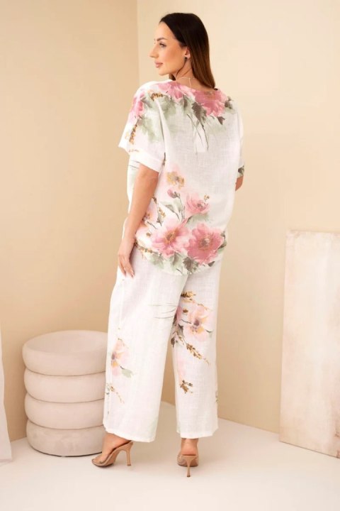 Komplet damski bawełniany z krótkim rękawem i szeroką nogawką biały