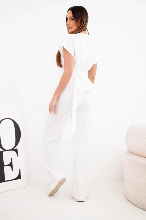 Komplet damski masełko z bluzką z krótkim rękawem i spodniami szeroka nogawka ecru