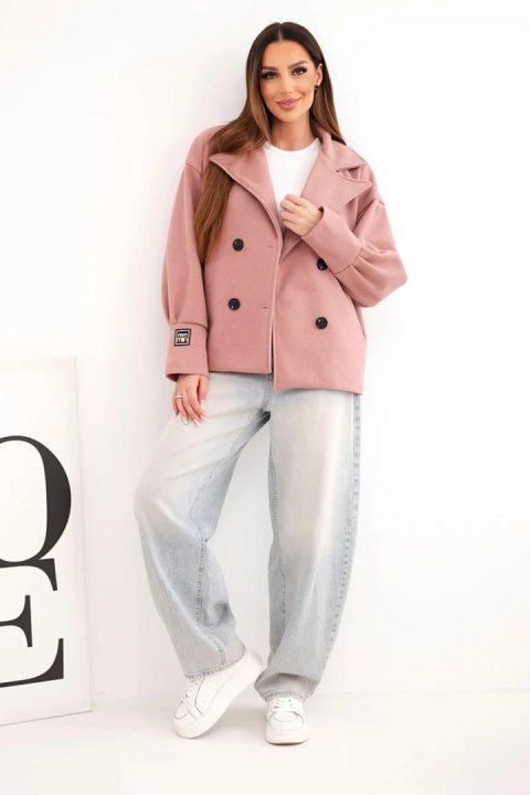 Kurtka damska krótka dwurzędowa z kołnierzem ciemno różowa