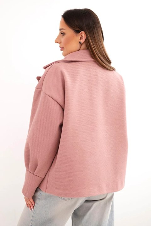 Kurtka damska krótka dwurzędowa z kołnierzem ciemno różowa