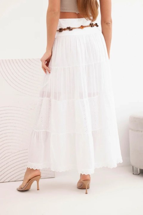 Spódnica damska maxi bawełniana z ażurowym haftem i elastycznym pasem biała
