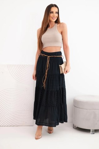 Spódnica damska maxi bawełniana z ażurowym haftem i elastycznym pasem czarna