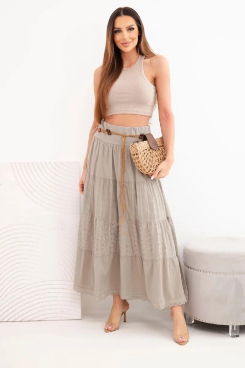 Spódnica damska maxi bawełniana z ażurowym haftem i elastycznym pasem fango