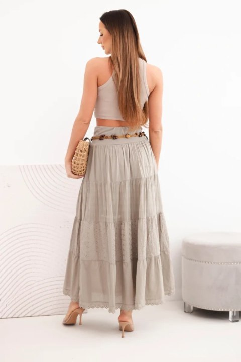 Spódnica damska maxi bawełniana z ażurowym haftem i elastycznym pasem fango