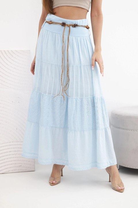 Spódnica damska maxi bawełniana z ażurowym haftem i elastycznym pasem niebieska