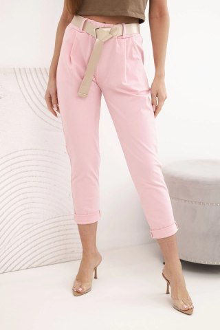 Spodnie Punto z paskiem jasno różowe