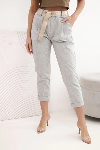 Spodnie Punto z paskiem szary melanż