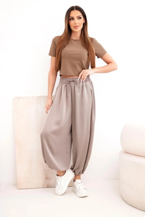 Spodnie damskie szerokie z gumką w pasie i wiązaniem typu alladynki fango