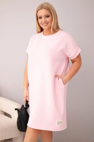 Sukienka damska Plus Size z krótkim rękawem i kieszeniami cukierkowy róż