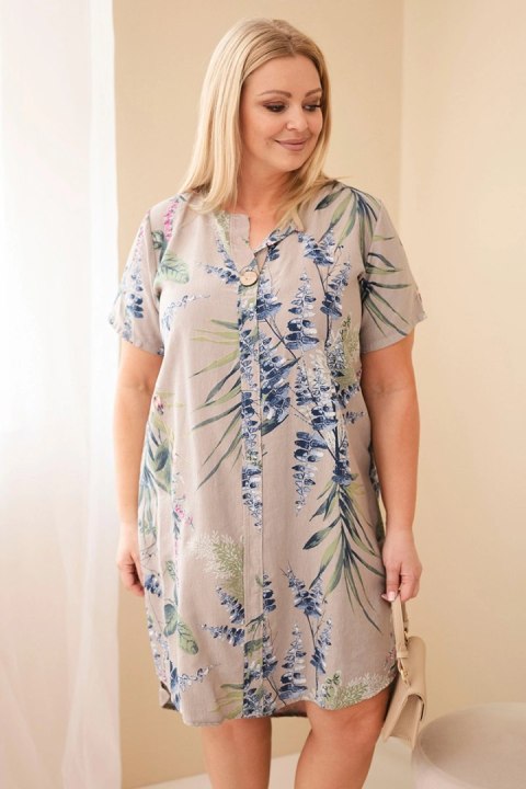 Sukienka damska wiskozowa Plus Size z krótkim rękawem i dekoltem na guziki fango