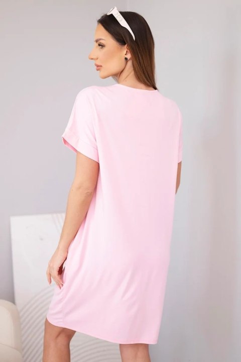 Sukienka damska wiskozowa z krótkim rękawem i ozdobnym nadrukiem cukierkowy róż
