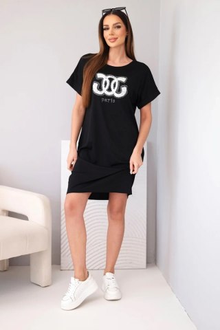 Sukienka damska wiskozowa z krótkim rękawem i ozdobnym nadrukiem czarna