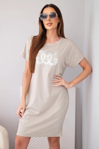 Sukienka damska wiskozowa z krótkim rękawem i ozdobnym nadrukiem fango