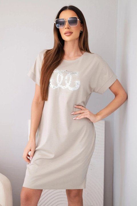 Sukienka damska wiskozowa z krótkim rękawem i ozdobnym nadrukiem fango