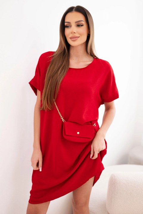 Sukienka damska z krótkim rękawem i torebką na łańcuszku bordowa