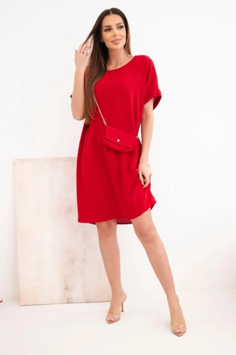 Sukienka damska z krótkim rękawem i torebką na łańcuszku bordowa