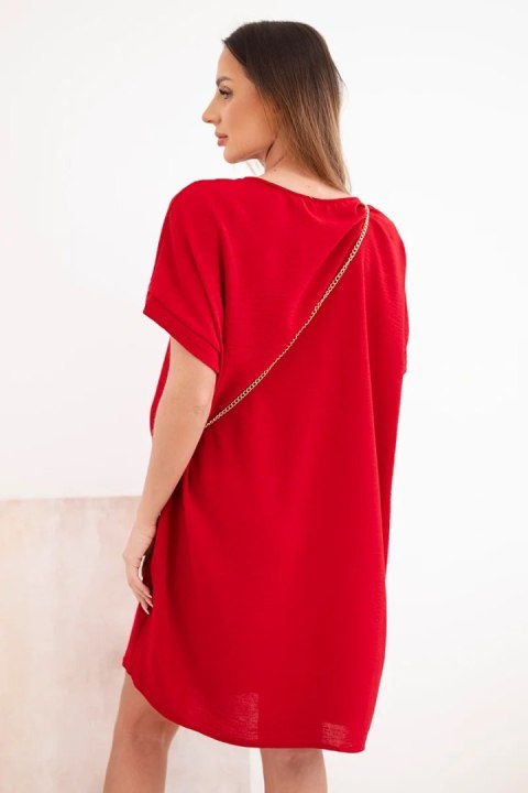 Sukienka damska z krótkim rękawem i torebką na łańcuszku bordowa