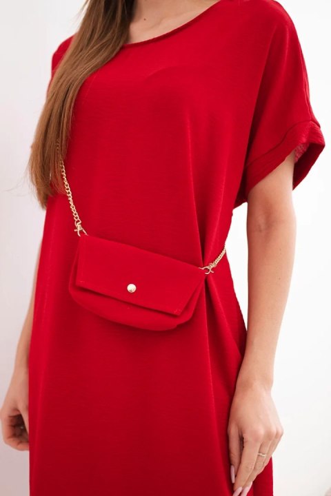 Sukienka damska z krótkim rękawem i torebką na łańcuszku bordowa