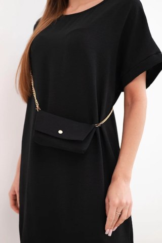 Sukienka damska z krótkim rękawem i torebką na łańcuszku czarna