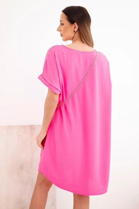 Sukienka damska z krótkim rękawem i torebką na łańcuszku różowa