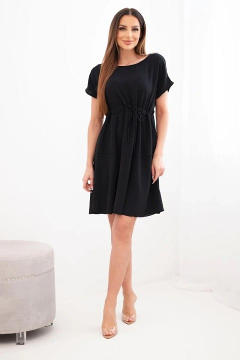 Sukienka damska z krótkim rękawem i wiązaniem w pasie czarna