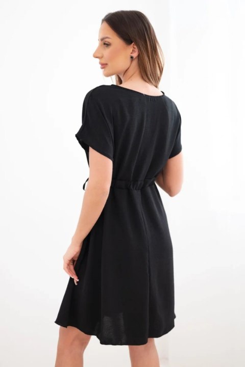 Sukienka damska z krótkim rękawem i wiązaniem w pasie czarna