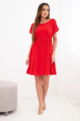Sukienka damska z krótkim rękawem i wiązaniem w pasie czerwona