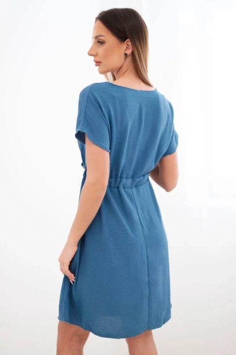 Sukienka damska z krótkim rękawem i wiązaniem w pasie jeansowa