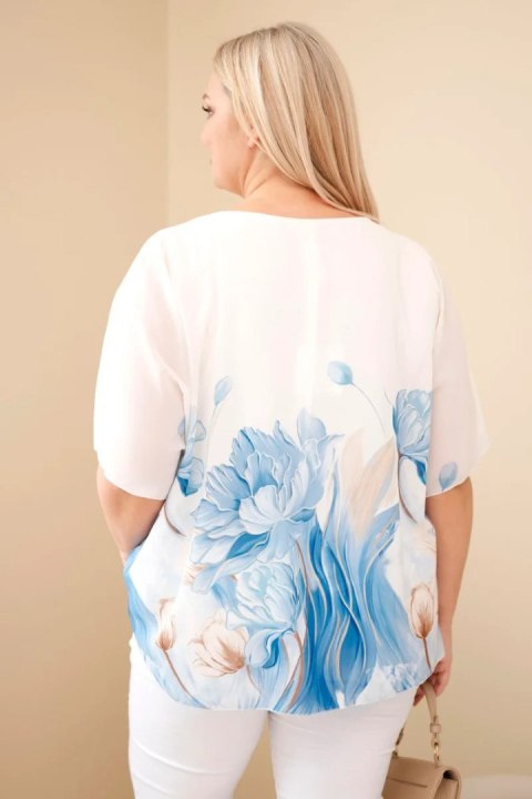 Bluzka damska Plus Size z kwiatowym printem i luźnym rękawem niebieska