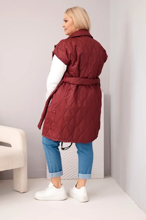 Kamizelka damska Plus Size pikowana z paskiem i kołnierzem śliwkowa