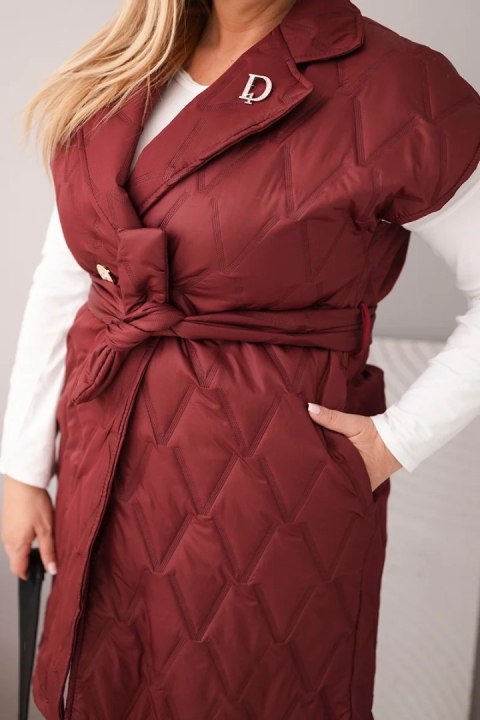 Kamizelka damska Plus Size pikowana z paskiem i kołnierzem śliwkowa