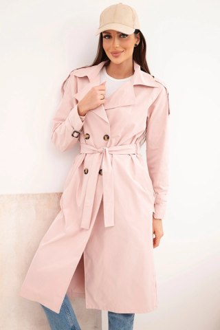 Płaszcz damski wiązany w talii z kołnierzem ciemny pudrowy róż