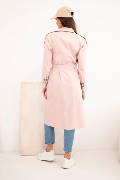 Płaszcz damski wiązany w talii z kołnierzem ciemny pudrowy róż