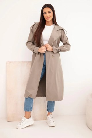 Płaszcz damski wiązany w talii z kołnierzem fango
