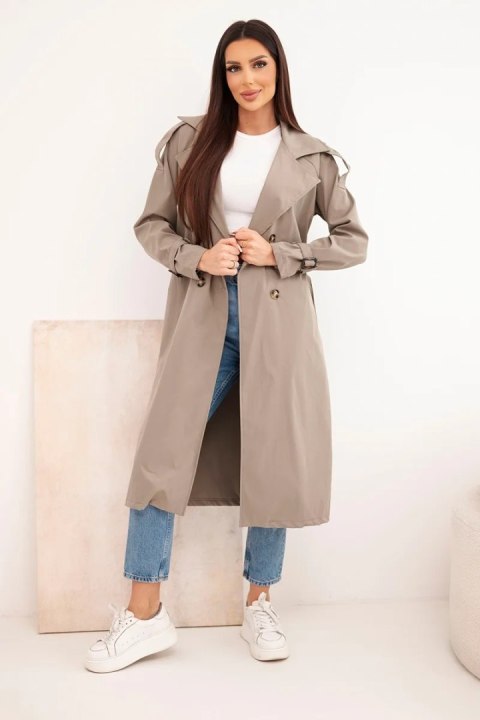 Płaszcz damski wiązany w talii z kołnierzem fango