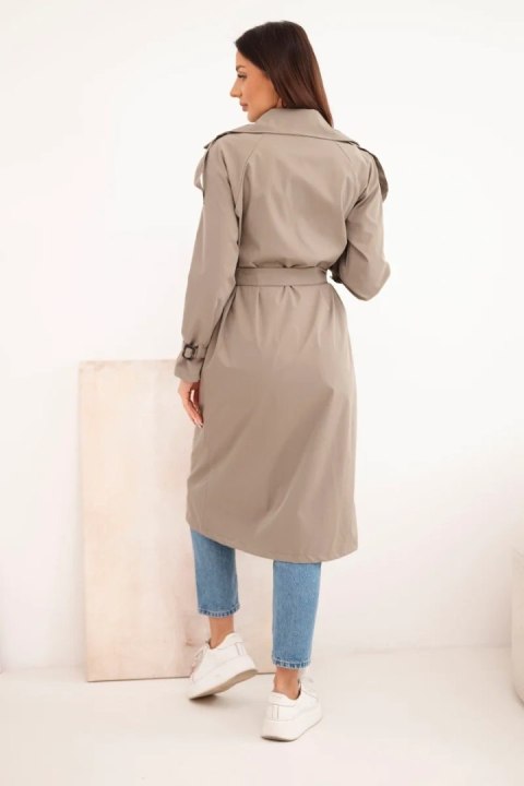 Płaszcz damski wiązany w talii z kołnierzem fango