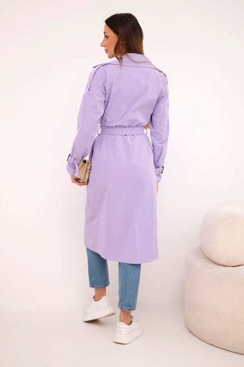 Płaszcz damski wiązany w talii z kołnierzem jasno fioletowy
