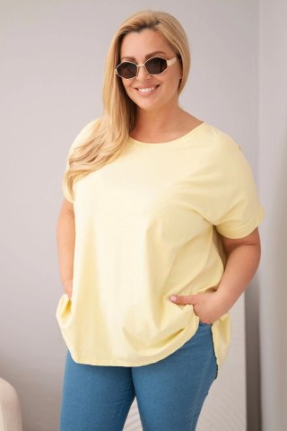 Bluzka damska Plus Size bawełniana z krótkim rękawem żółta