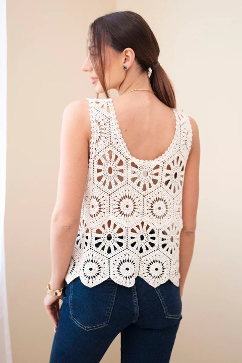 Bluzka damska bawełniana ażurowa na ramiączkach beżowa