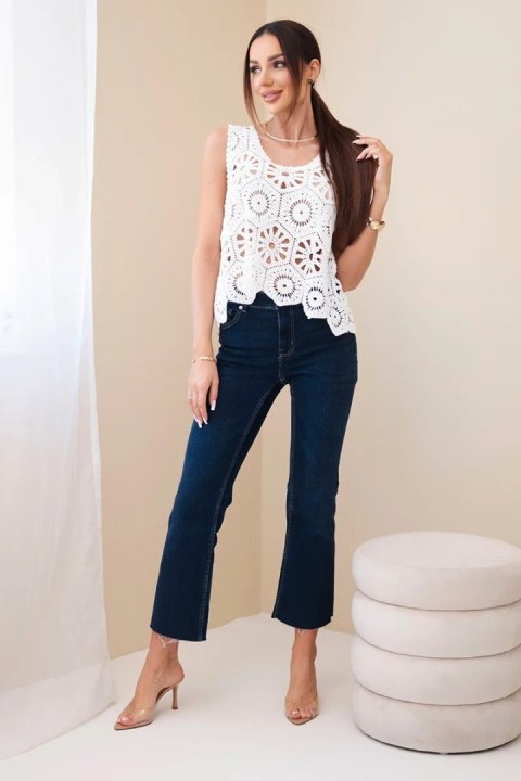 Bluzka damska bawełniana ażurowa na ramiączkach biała