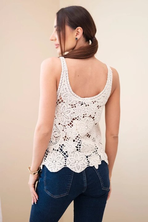 Bluzka damska bawełniana ażurowa z szerokimi ramiączkami beżowa