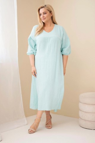Sukienka damska Plus Size bawełniana muślinowa z dekoltem V miętowa