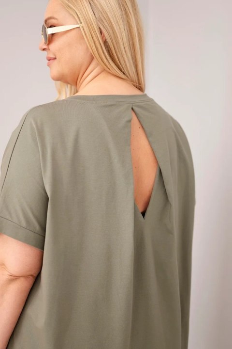 Bluzka damska Plus Size bawełniana z krótkim rękawem khaki