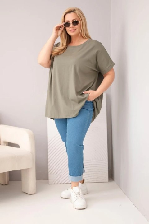 Bluzka damska Plus Size bawełniana z krótkim rękawem khaki