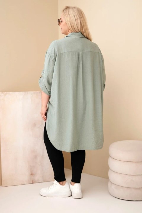Koszula damska Plus Size z wiskozy z haftem kwiatowym khaki