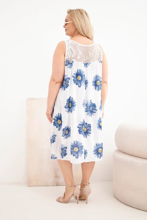 Sukienka damska Plus Size wiskozowa w kwiaty z koronkowym dekoltem biała